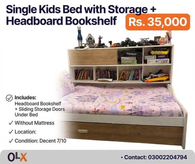 Kids Bed with Bookshelf