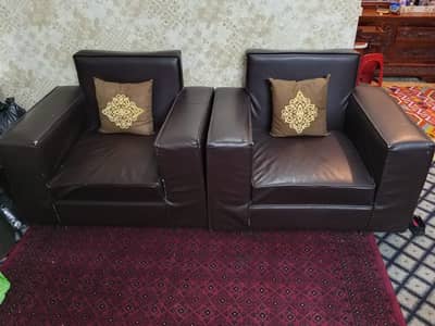 Premium Dark Brown Leatherette 7-Seater Sofa Set