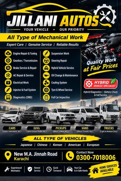 Jillani Autos Karachi | All Car Mechanical & Hybrid Repair Services