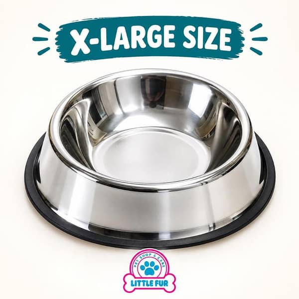 X-Large Stainless Steel Pet Food Bowl for Dogs & Cats – Non-Slip Rubber Base, Silver, Easy to Clean