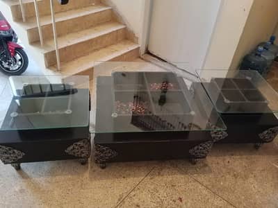 Elegant 3-Piece Glass Top Coffee & Side Table Set