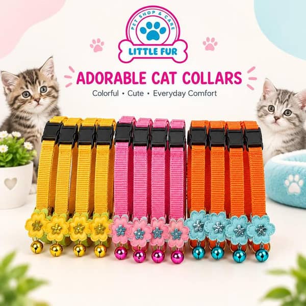 Cute Flower Cat Collar with Bell – Adjustable Nylon Kitten Collar with Safety Buckle, Assorted Colours
