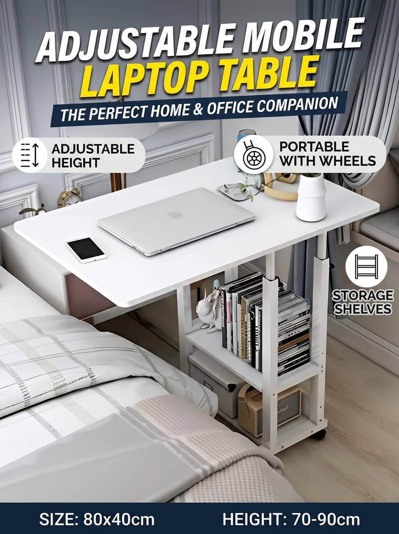 Adjustable Overbed Laptop Table with Storage Shelves - Other Household ...