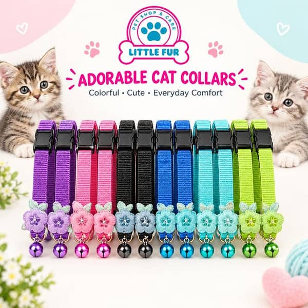 Colorful Flower Cat Collar with Bell – Adjustable Nylon Kitten Collar with Cute Floral Design, Assorted Colours