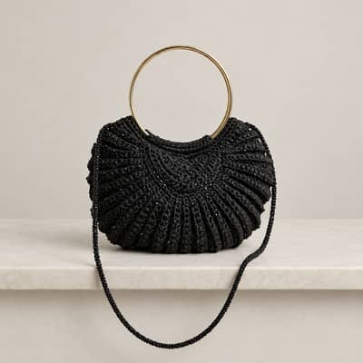 Black Handmade Macramé Bag with Golden Handle | Stylish Handcrafted