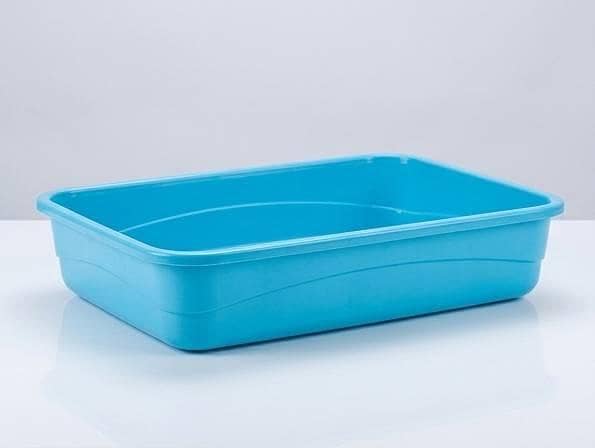 Medium Cat Litter Tray for Cats – Open Top Rectangular Plastic Litter Box, Easy to Clean, Yellow / Blue