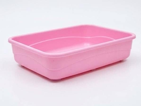 Small Cat Litter Tray for Cats & Kittens – Open Plastic Toilet Tray, Lightweight, Easy to Clean, Pink / Orange