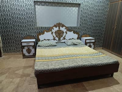 Solid Wood Bed King Size With 8 inch Mattress 2 Side Tables 1 Dressing