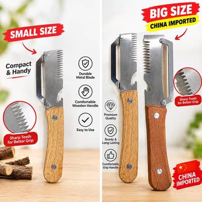 (Big Size) 3-in-1 Stainless Steel Vegetable Peeler with Wooden Handle