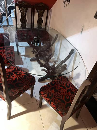 DINNING TABLE 6 SEATER CHANIOTI WOOD GLASS TOP 03281010987