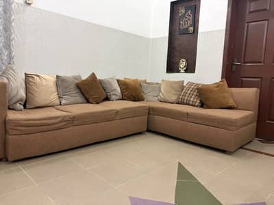 Brown L-Shape Sofa Set for Sale – Good Condition
