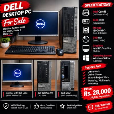 Urgent sell optilex 390 Core i5 2nd Gen  8GB RAM | 180GB HDD | HP LED