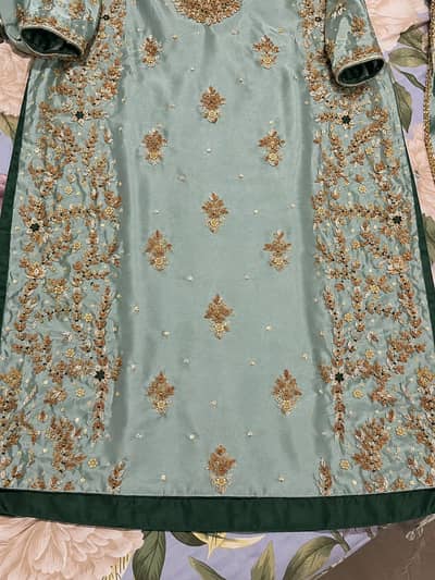 heavy embroidered sea green party wear suit