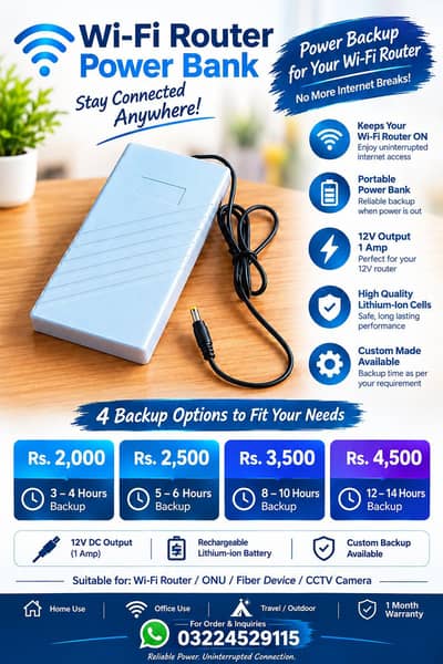 12V WiFi Router Mini UPS Power Bank – 14 Hours Backup