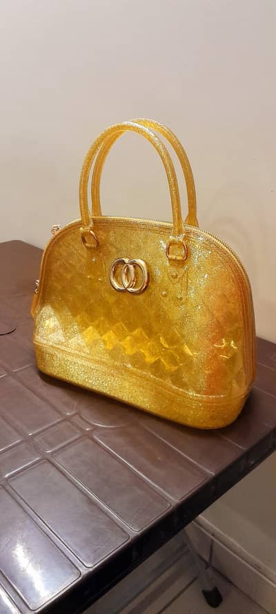 Golden Glitter Jelly Bag - Double Handle + Long Strap