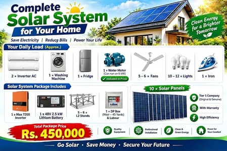 Complete Solar System Package | 10 Solar Panels | Inverter & Lithium