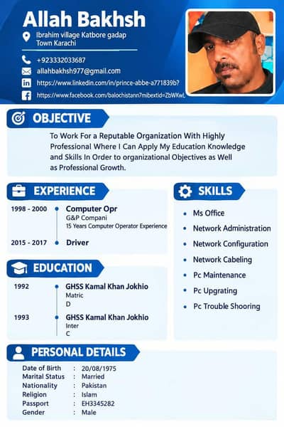 Looking for a Job – Computer Operator, Driver or Home Helper