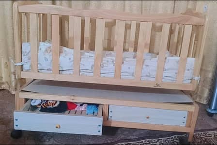 Wooden Baby Cot Cum Swing with 2 Drawers – Like New Condition