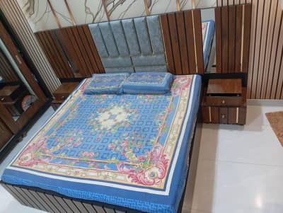 1 bed king size with mattress 2 side table with almari with dressing