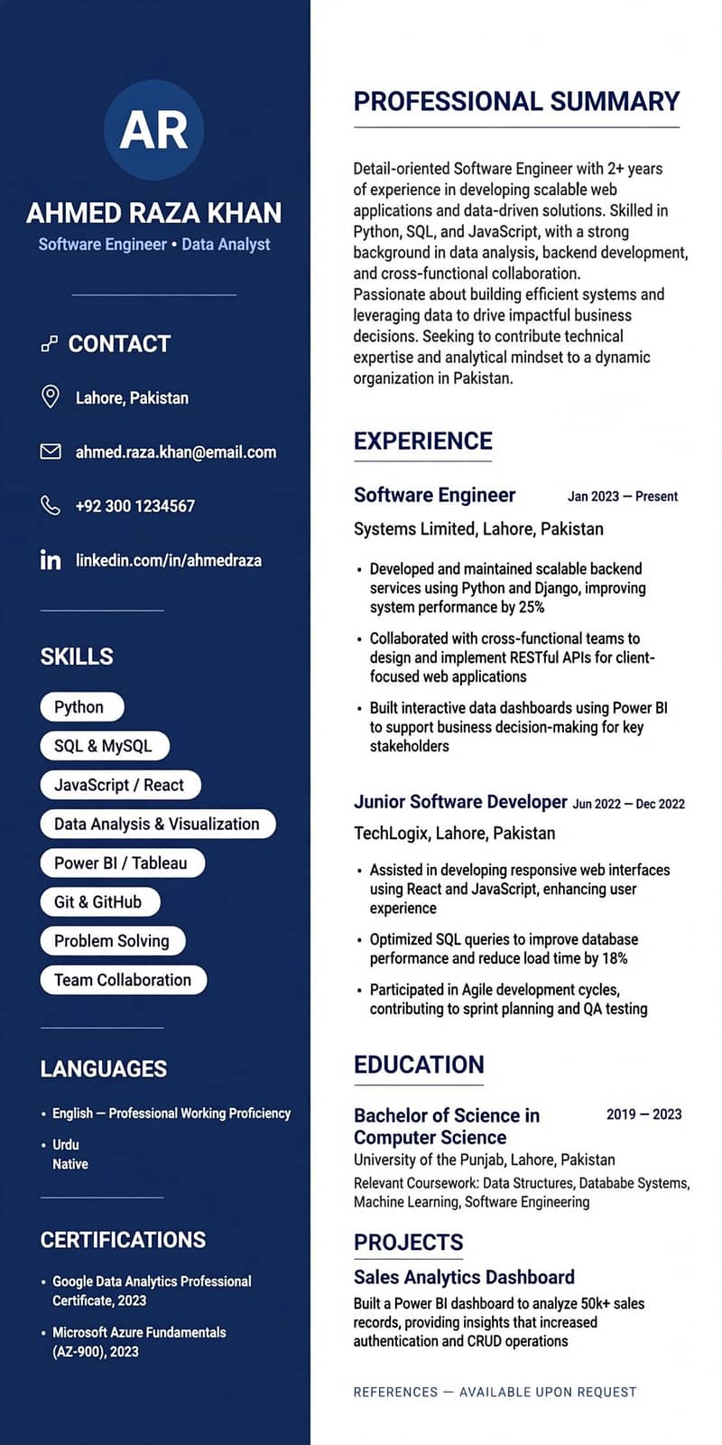 Professional CV Resume Design - Canva - 1 Hour Me - Karachi - Other ...