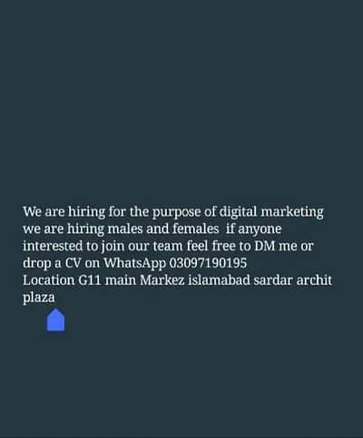 We are hiring Males / Females in g11 main Markez islamabad