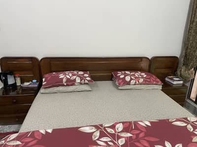 Wooden Kind Sized Bed and Side Tables