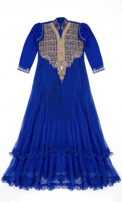Royal Blue Embroidered Net Maxi with Can-Can|3 Piece Dress size medium