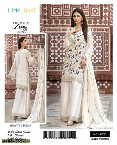 3PCS Women Unstitched lawn Embroidered Suit