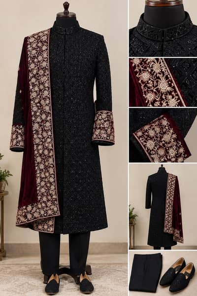 mens black sherwani