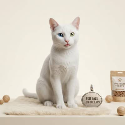 Rare White  Cat for Sale – Blue & Green Eyes
