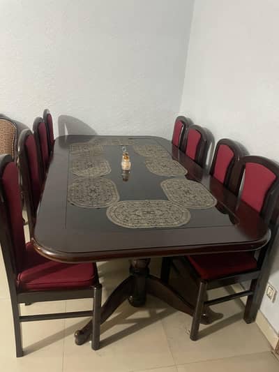 8 Seater Pure Wooden Dining Table with 8 Chairs | Without Glass Top