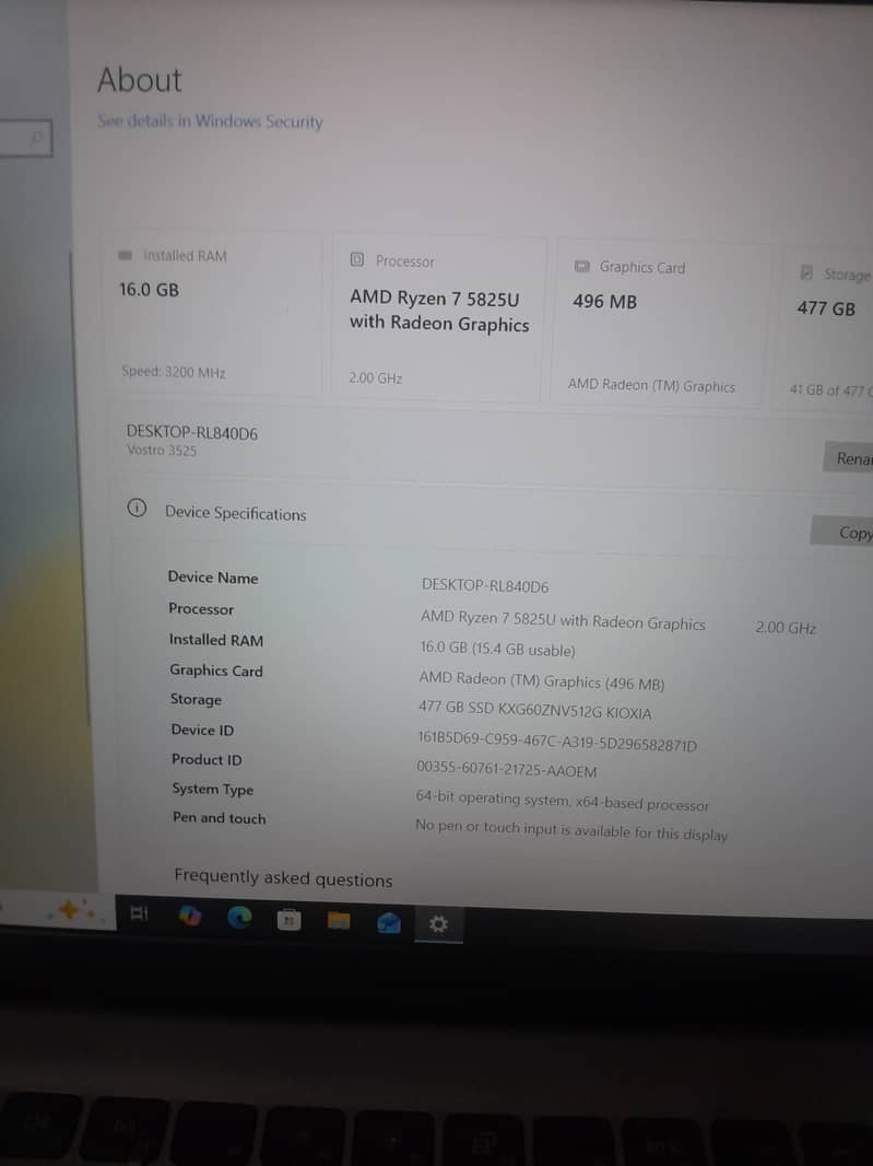 Dell vostro 3525/AMD RYZON 7  5825 u 2