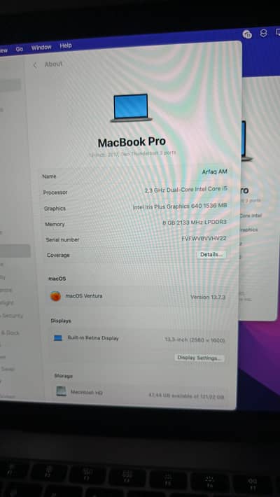 Mac Book Pro 2017 8GB Ram 128 GB Rom