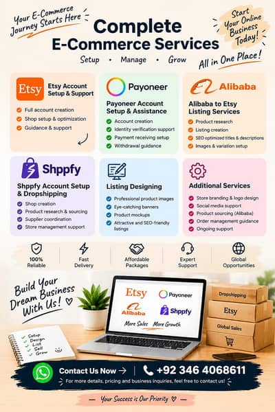 E-Commerce Services | Etsy, Shopify, Payoneer, Alibaba & Dropshipping