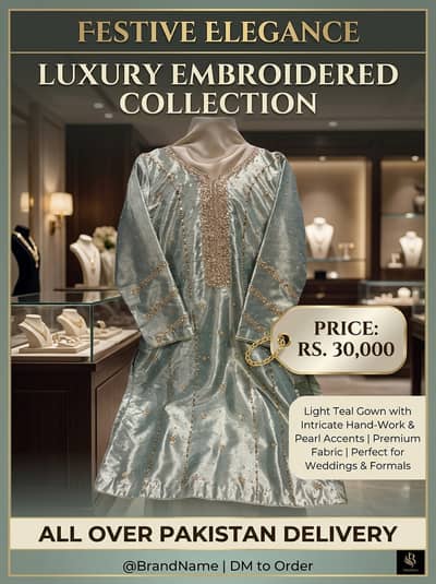 Yaris Couture – Premium Light Teal Embroidered Festive Shirt / Outfit