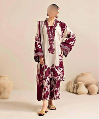 3 PCs Maroon silky printed suit for women
