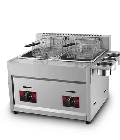 Used Commercial Gas Fryer 6+6 Liter Double Tank – Stainless Steel