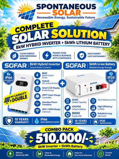 SOFAR 8kW Hybrid Inverter + 5kWh Lithium Battery Combo