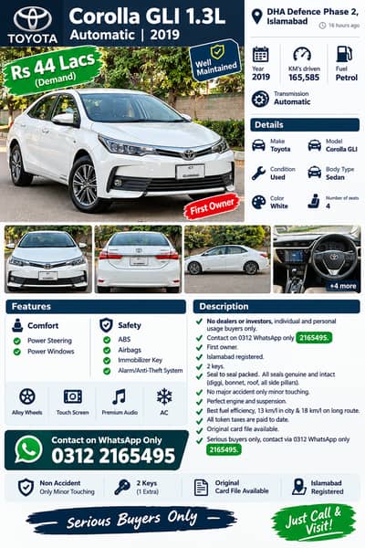 Toyota Corolla GLI 1.3L Automatic 2019