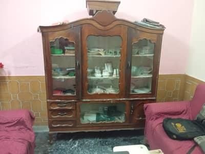 Vintage Solid Wood Crockery Showcase and dressing unit for sale