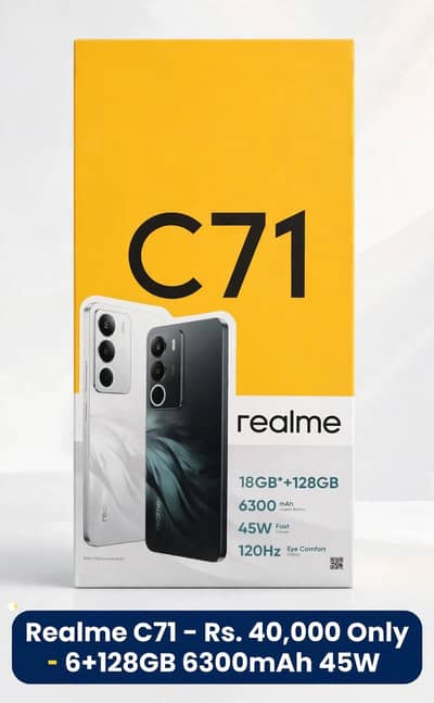 `Realme C71 - Rs. 40,000 - PTA Approved 6/128 - Box Charger`