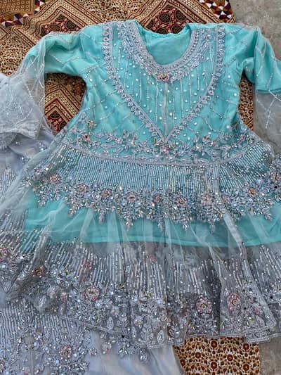 Lehenga sky blue and dark  green color