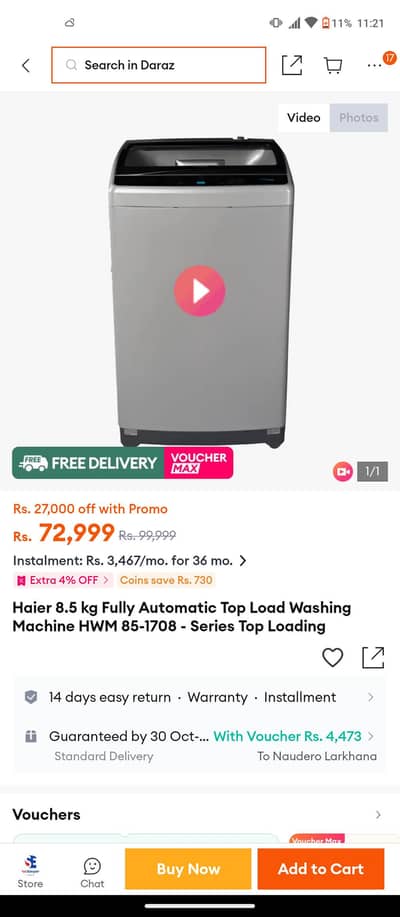 Easywash Haier HWM-85 1708 IS AVAILABLE FOR SALE