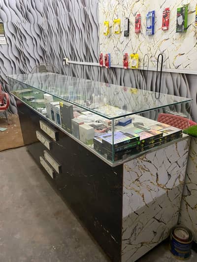 Mobile counter with mirror. wooden counter