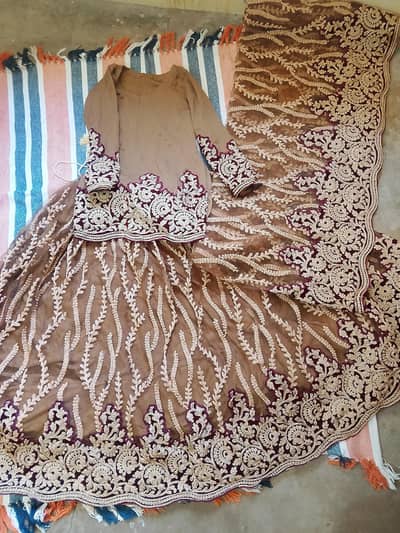 golden mahroon heavy bridal sharara once used