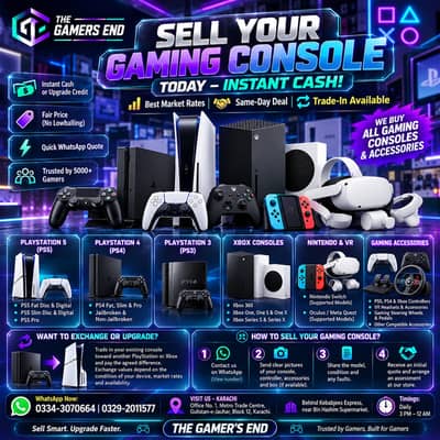 Sell PS5, PS4, Xbox & Gaming Consoles for Cash in Karachi
