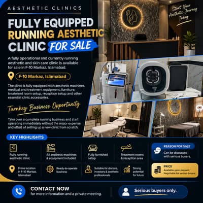 Aesthetic Clinic for Sale | F-10 Markaz Islamabad | Registered Brand