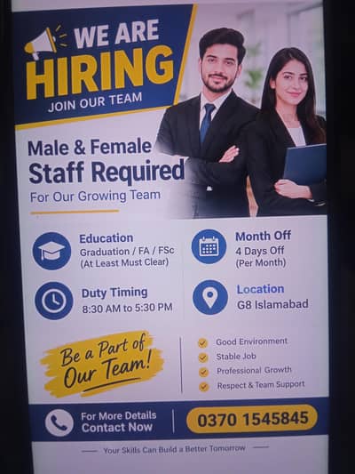 male female staff required day shift job