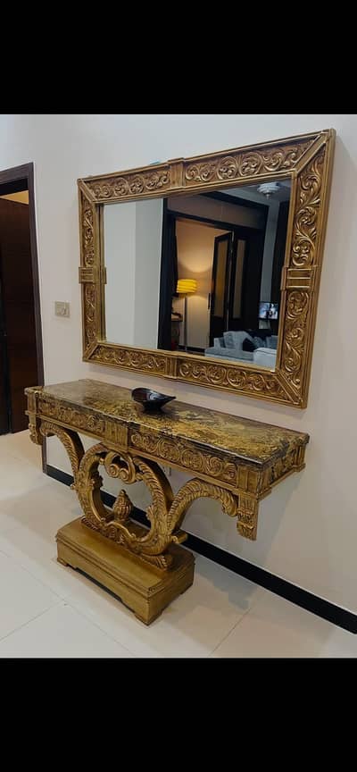 wooden console and mirror