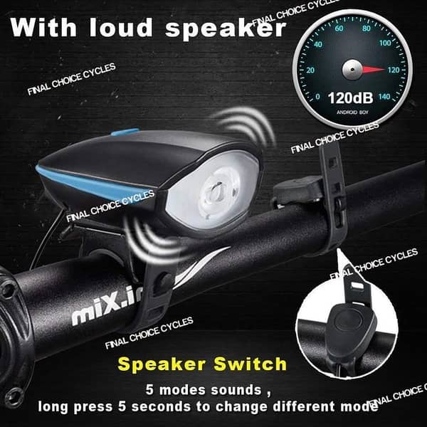 2-in-1 Super Bright TYPE C Rechargeable New Bicycle Light with 120dB Electric Horn Cycle  bicycle safety night Rider light